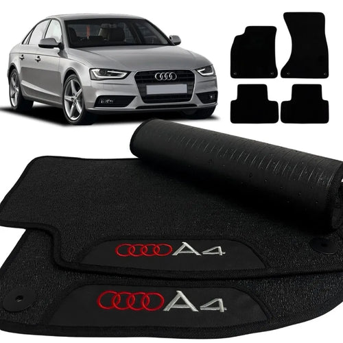 TAPETE BORRACHA PREMIUM AUDI A4 2008 A 2016 PRETO BORDADO 4 PEÇAS